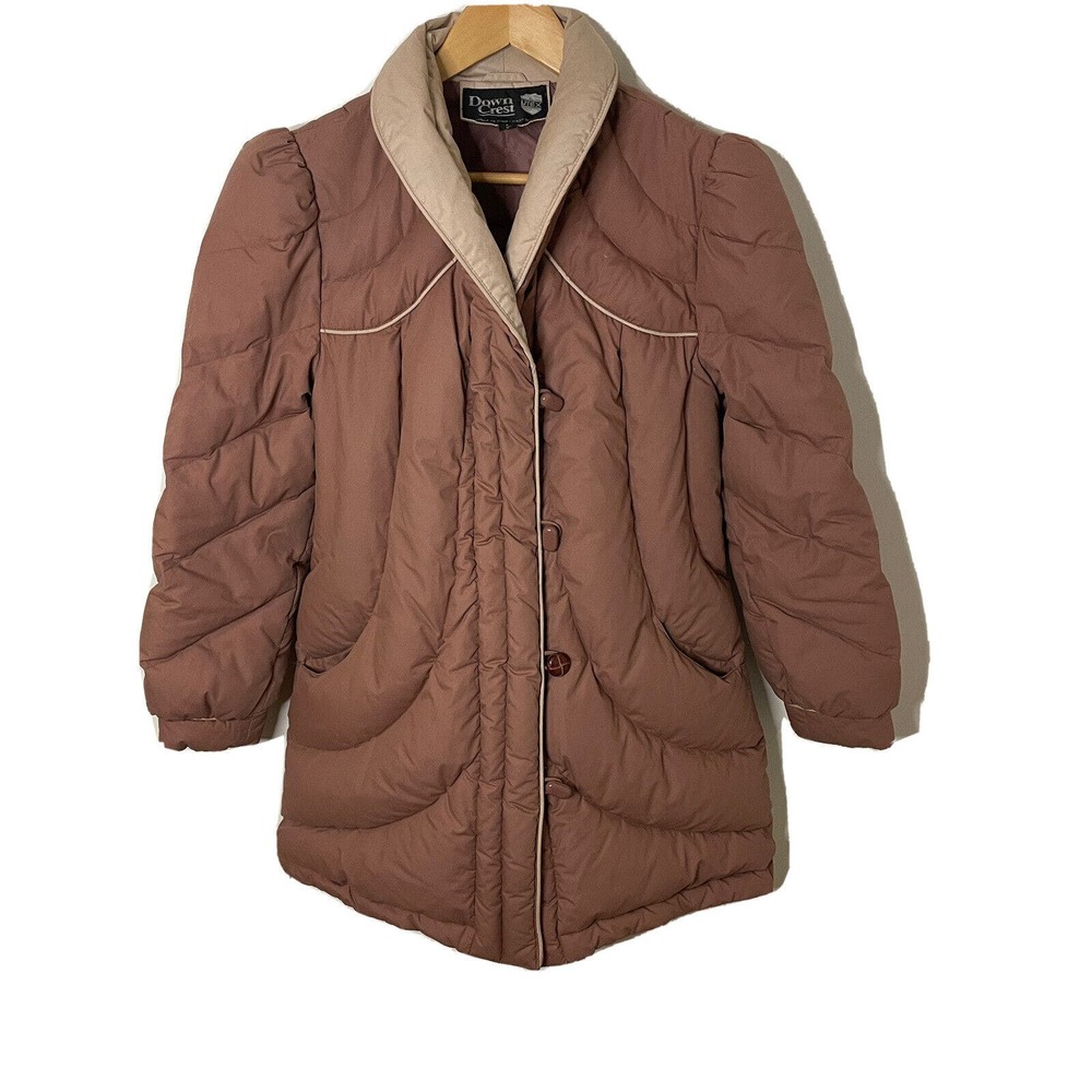 VINTAGE 80s Down Crest UTEX Puffer Jacket Womens Mauve Duck Down Parka Sz S / P